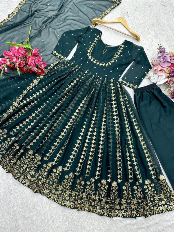 Shop Pure Fox Georgette Embroidered Gown with Pant and Dupatta Set Fully Stitched Ready To Wear - Image 6