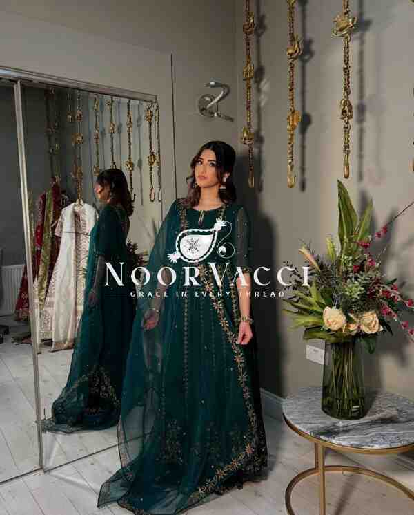 Pure Fox Georgette Embroidered Gown with Pant and Dupatta Set Fully Stitched Ready To Wear - Image 3