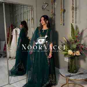 Pure Fox Georgette Embroidered Gown with Pant and Dupatta Set Fully Stitched Ready To Wear