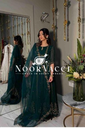 Shop Pure Fox Georgette Embroidered Gown with Pant and Dupatta Set Fully Stitched Ready To Wear