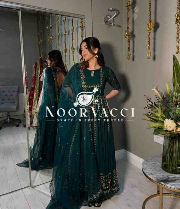 Pure Fox Georgette Embroidered Gown with Pant and Dupatta Set Fully Stitched Ready To Wear - Image 2