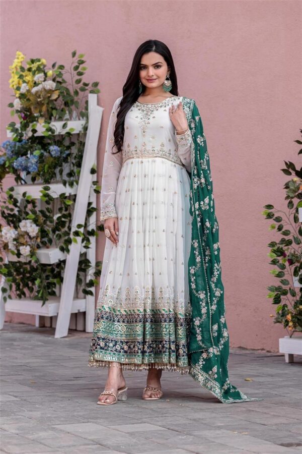 Buy Heavy Faux Georgette Embroidered Gown, Dupatta & Bottom Set – Party Wear - Image 4