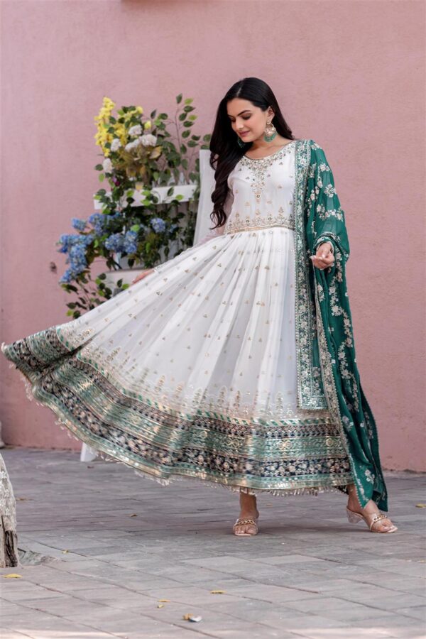 Buy Heavy Faux Georgette Embroidered Gown, Dupatta & Bottom Set – Party Wear - Image 3