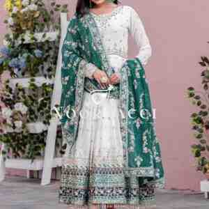 Heavy Faux Georgette Embroidered Gown, Dupatta & Bottom Set – Party Wear