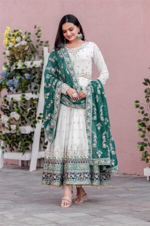Buy Heavy Faux Georgette Embroidered Gown, Dupatta & Bottom Set – Party Wear