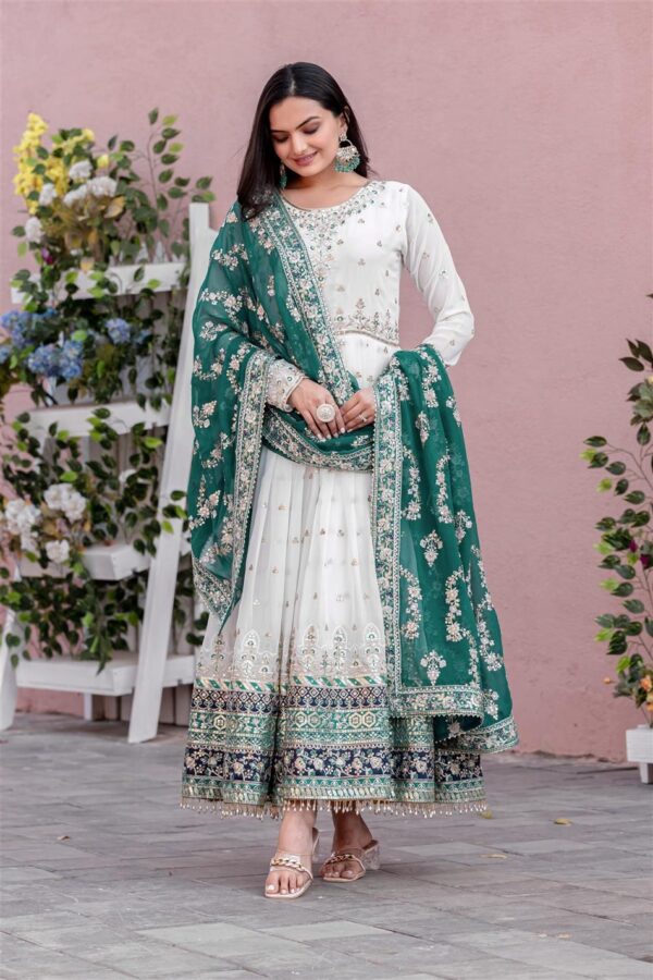 Buy Heavy Faux Georgette Embroidered Gown, Dupatta & Bottom Set – Party Wear