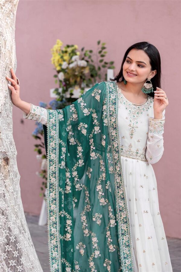Buy Heavy Faux Georgette Embroidered Gown, Dupatta & Bottom Set – Party Wear - Image 2
