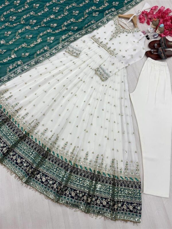Buy Heavy Faux Georgette Embroidered Gown, Dupatta & Bottom Set – Party Wear - Image 7