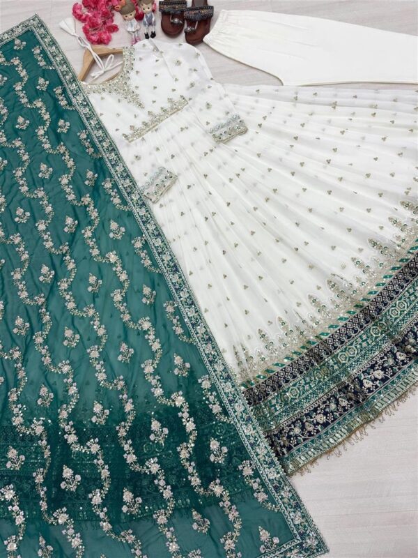 Buy Heavy Faux Georgette Embroidered Gown, Dupatta & Bottom Set – Party Wear - Image 5