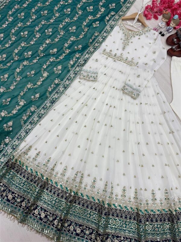 Buy Heavy Faux Georgette Embroidered Gown, Dupatta & Bottom Set – Party Wear - Image 6