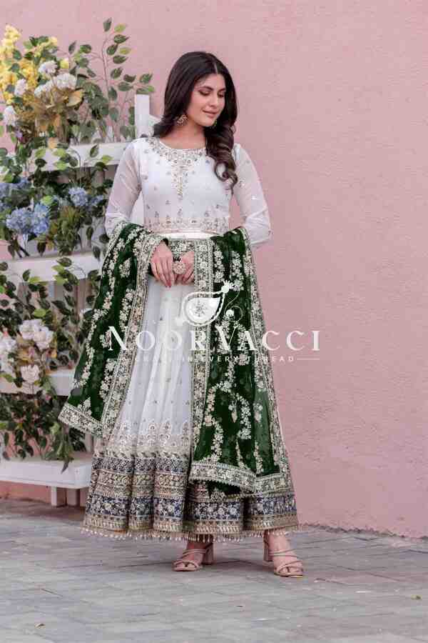 Heavy Faux Georgette Embroidered Gown, Dupatta & Bottom Set – Party Wear - Image 3