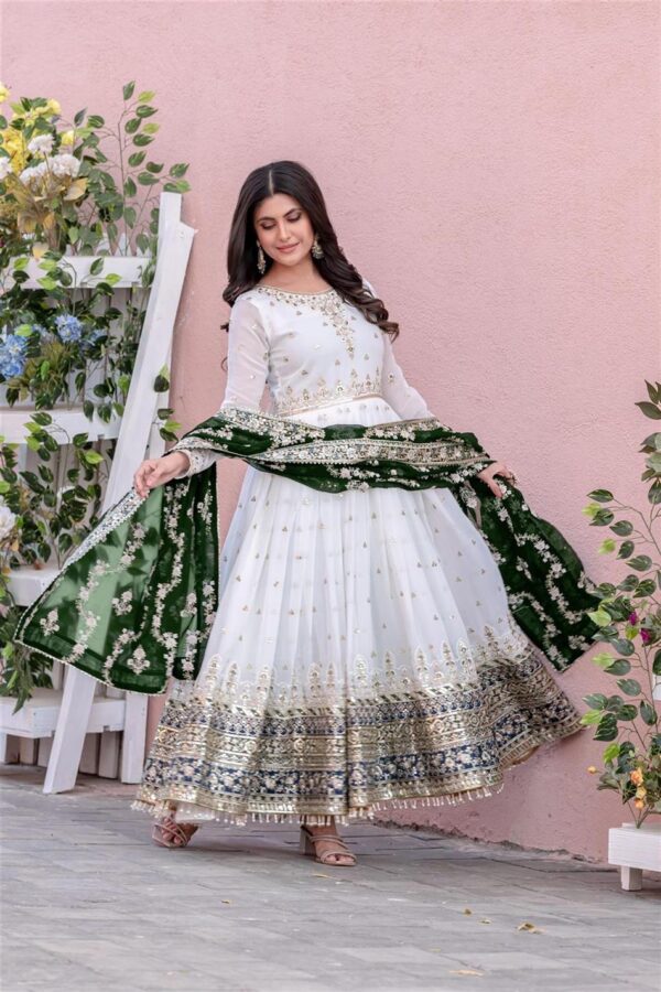 Buy Heavy Faux Georgette Embroidered Gown, Dupatta & Bottom Set – Party Wear - Image 2