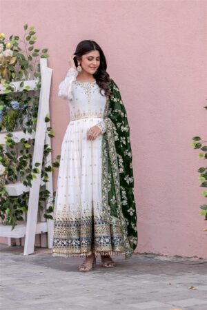 Buy Heavy Faux Georgette Embroidered Gown, Dupatta & Bottom Set – Party Wear