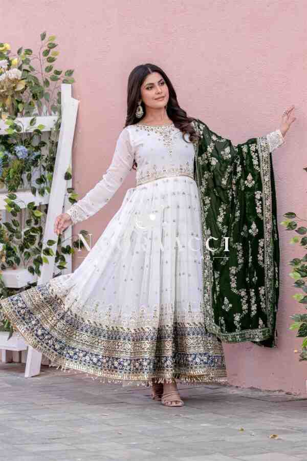 Heavy Faux Georgette Embroidered Gown, Dupatta & Bottom Set – Party Wear - Image 4