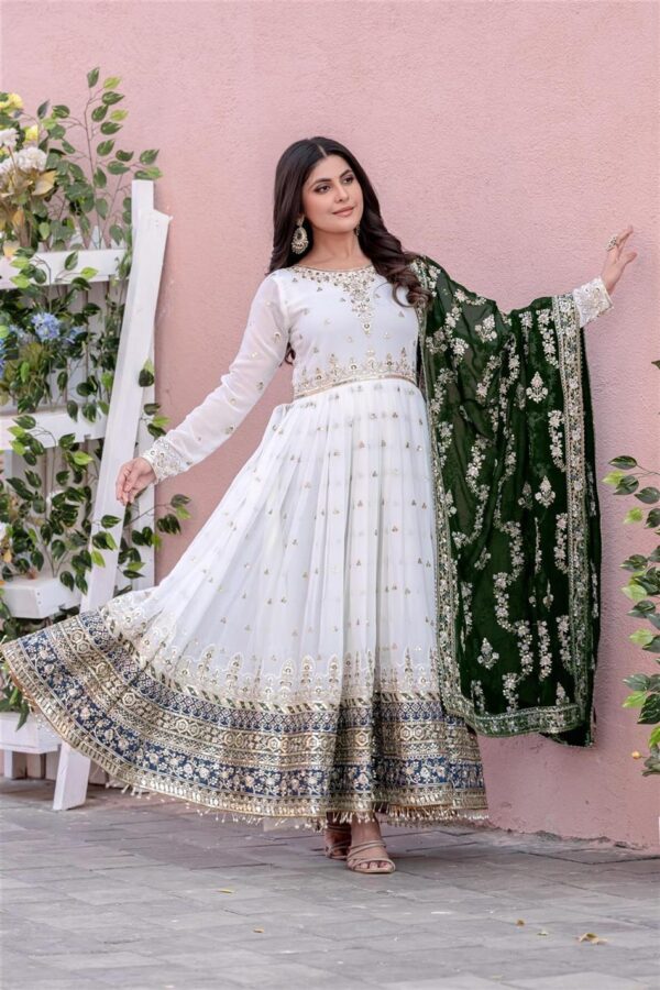 Buy Heavy Faux Georgette Embroidered Gown, Dupatta & Bottom Set – Party Wear - Image 4