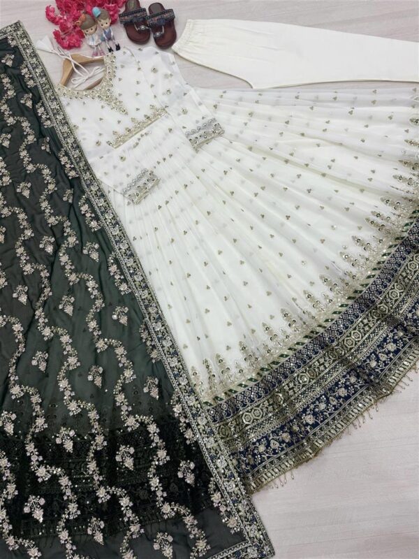 Buy Heavy Faux Georgette Embroidered Gown, Dupatta & Bottom Set – Party Wear - Image 5