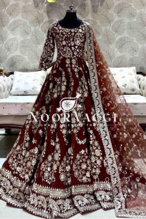 Shop Heavy Chinon Silk Embroidered Gown with Pent and Dupatta Set Fully Stitched Ready To Wear