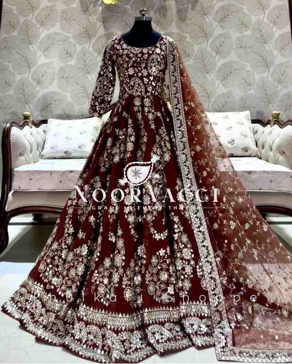 Heavy Chinon Silk Embroidered Gown with Pent and Dupatta Set Fully Stitched Ready To Wear