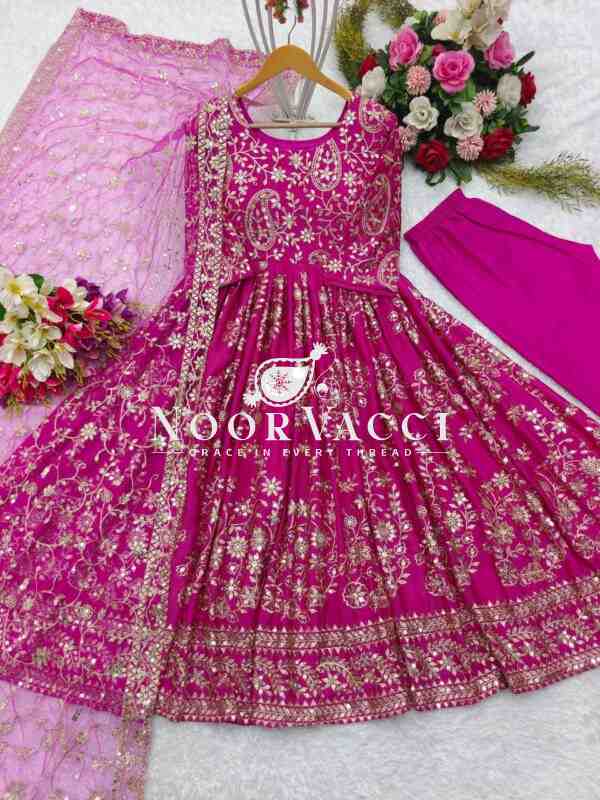 Heavy Chinon Silk Embroidered Gown with Pent and Dupatta Set Fully Stitched Ready To Wear - Image 2