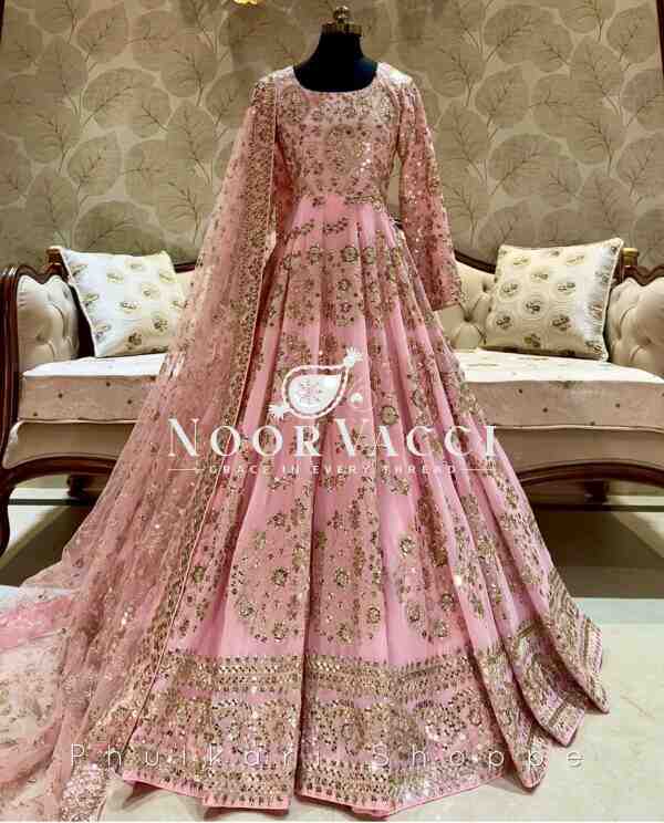 Heavy Chinon Silk Embroidered Gown with Pent and Dupatta Set Fully Stitched Ready To Wear