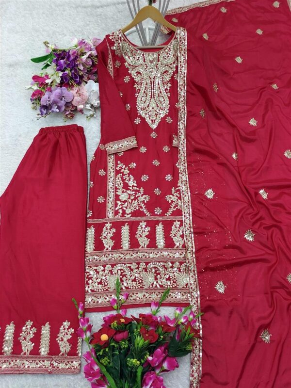 Buy Coding Dori Embroidered Chinon Silk Top with Sharara and Dupatta Set Fully Stitched Ready To Wear - Image 6