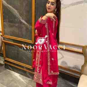 Coding Dori Embroidered Chinon Silk Top with Sharara and Dupatta Set Fully Stitched Ready To Wear