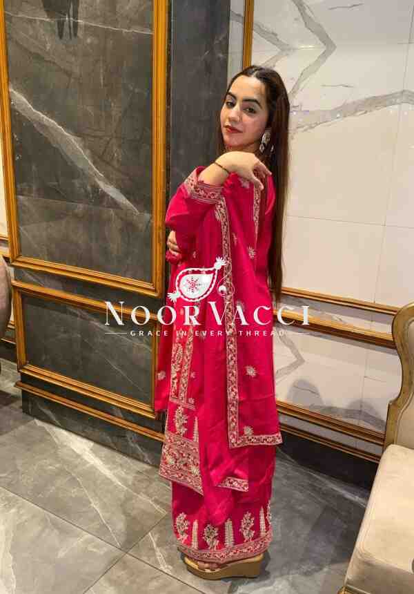 Coding Dori Embroidered Chinon Silk Top with Sharara and Dupatta Set Fully Stitched Ready To Wear