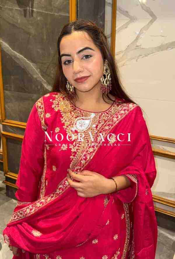 Coding Dori Embroidered Chinon Silk Top with Sharara and Dupatta Set Fully Stitched Ready To Wear - Image 2