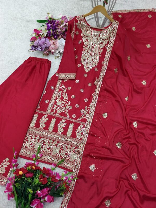 Buy Coding Dori Embroidered Chinon Silk Top with Sharara and Dupatta Set Fully Stitched Ready To Wear - Image 5