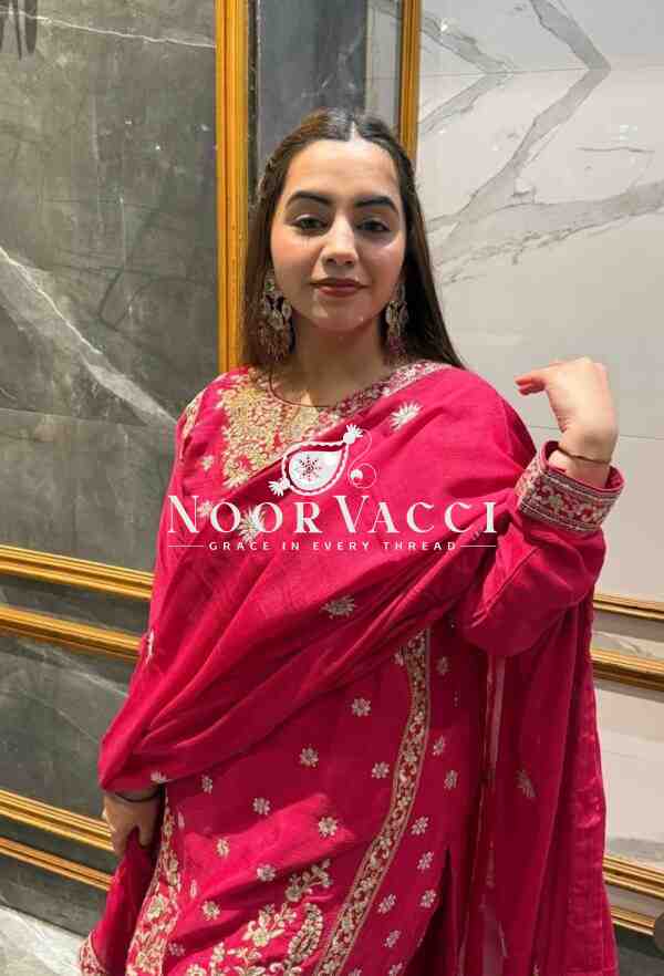 Coding Dori Embroidered Chinon Silk Top with Sharara and Dupatta Set Fully Stitched Ready To Wear - Image 3
