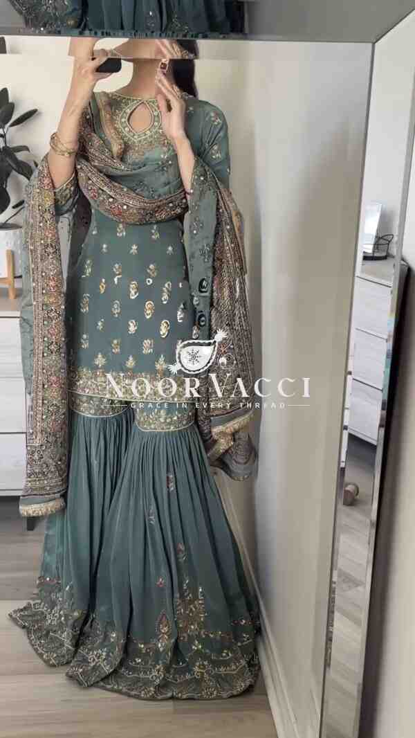 Designer Faux Georgette Embroidered Top-Sharara Plazzo Set - Image 2