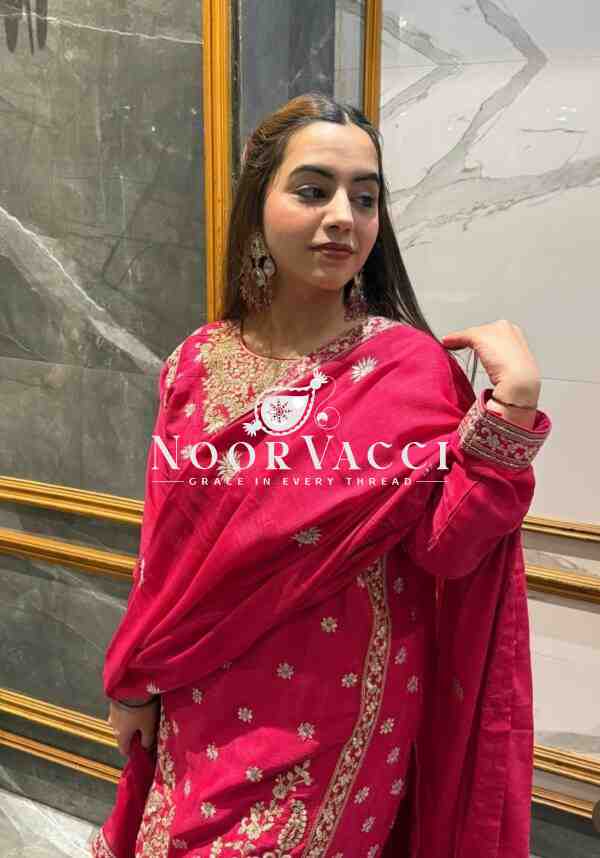 Coding Dori Embroidered Chinon Silk Top with Sharara and Dupatta Set Fully Stitched Ready To Wear - Image 4