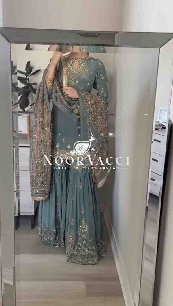 Designer Faux Georgette Embroidered Top-Sharara Plazzo Set - Image 3