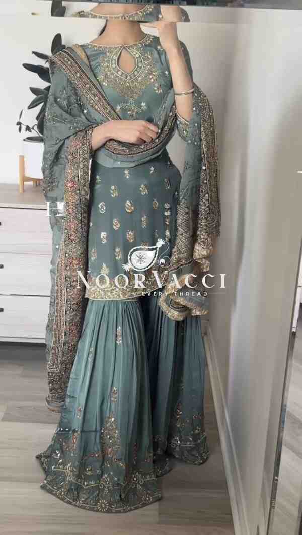 Designer Faux Georgette Embroidered Top-Sharara Plazzo Set - Image 5