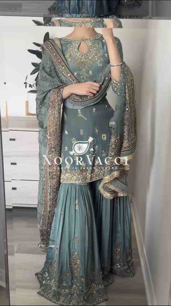 Designer Faux Georgette Embroidered Top-Sharara Plazzo Set - Image 6