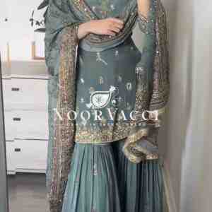Designer Faux Georgette Embroidered Top-Sharara Plazzo Set