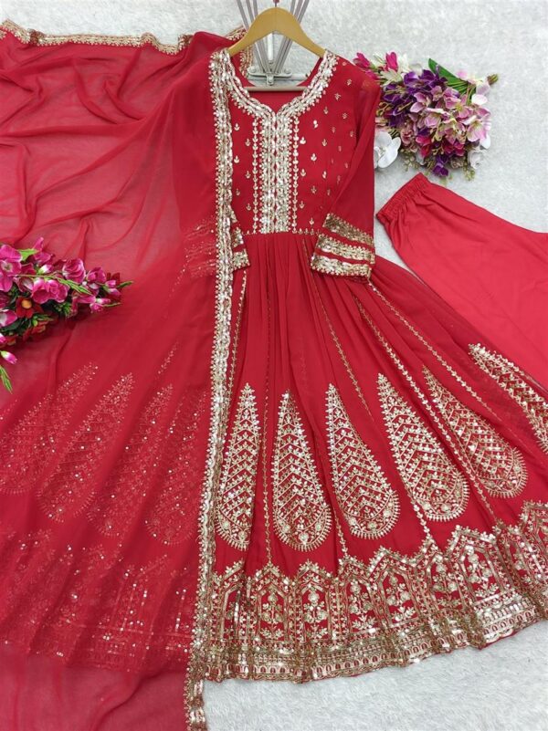 Buy Fox Georgette Embroidered Gown with Pant and Dupatta Set Fully Stitched Ready To Wear - Image 2