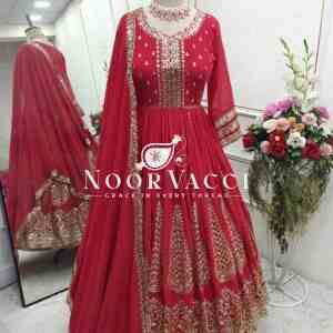 Fox Georgette Embroidered Gown with Pant and Dupatta Set Fully Stitched Ready To Wear
