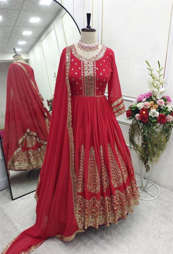Buy Fox Georgette Embroidered Gown with Pant and Dupatta Set Fully Stitched Ready To Wear