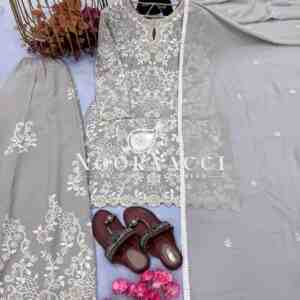 Heavy Faux Georgette Embroidered Top Plazzo & Dupatta Set – Designer Party Wear