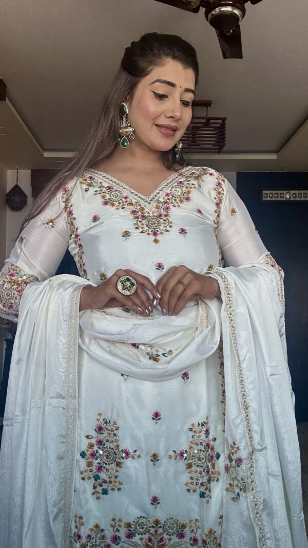 Cinon Silk Embroidered Top-Sarara with Dupatta Set - Image 2
