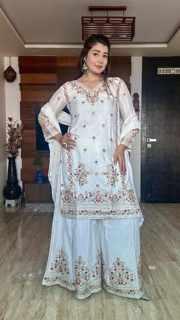 Buy Cinon Silk Embroidered Top-Sarara with Dupatta Set