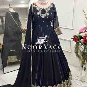 Fox Georgette Embroidered Gown with Pant and Dupatta Set Fully Stitched Ready To Wear