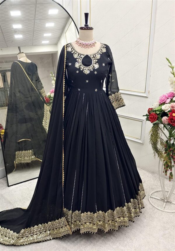 Buy Fox Georgette Embroidered Gown with Pant and Dupatta Set Fully Stitched Ready To Wear