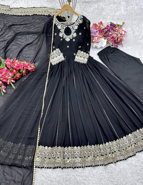 Fox Georgette Embroidered Gown with Pant and Dupatta Set Fully Stitched Ready To Wear - Image 2