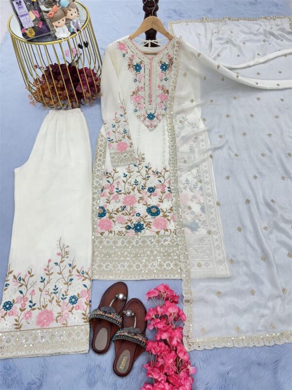 Shop Premium Chinon Silk Embroidered Top Plazzo & Dupatta Set – Designer Party Wear - Image 3