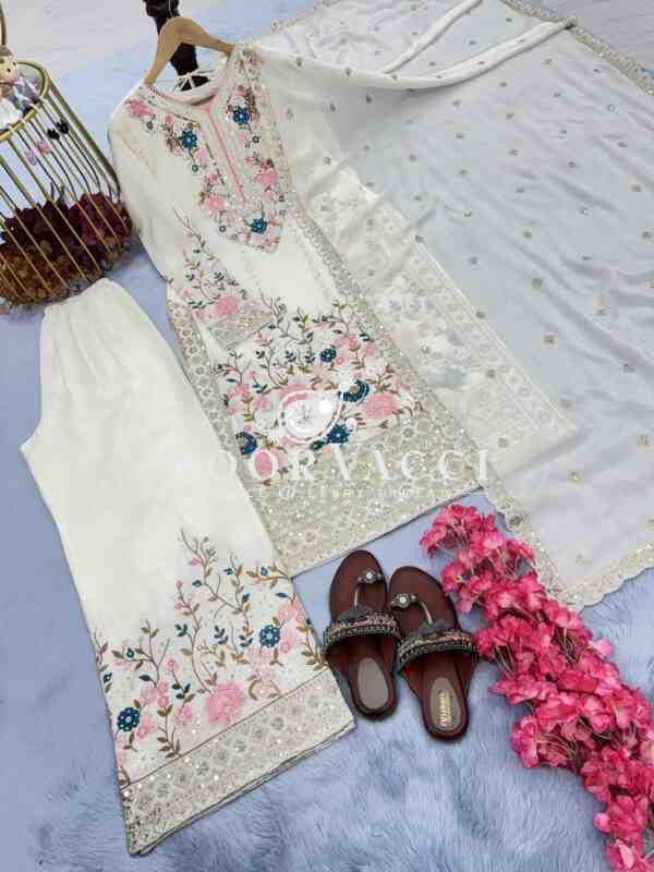 Premium Chinon Silk Embroidered Top Plazzo & Dupatta Set – Designer Party Wear - Image 4