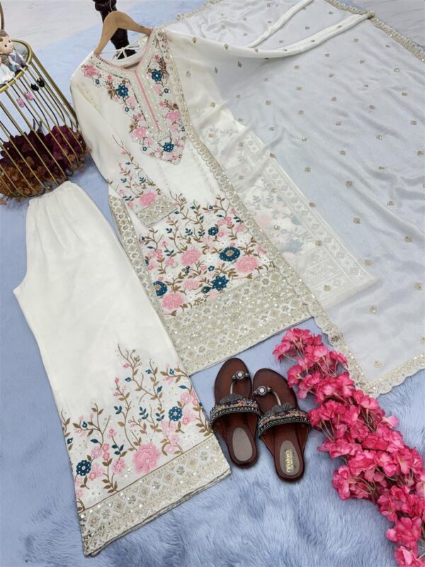 Shop Premium Chinon Silk Embroidered Top Plazzo & Dupatta Set – Designer Party Wear - Image 4