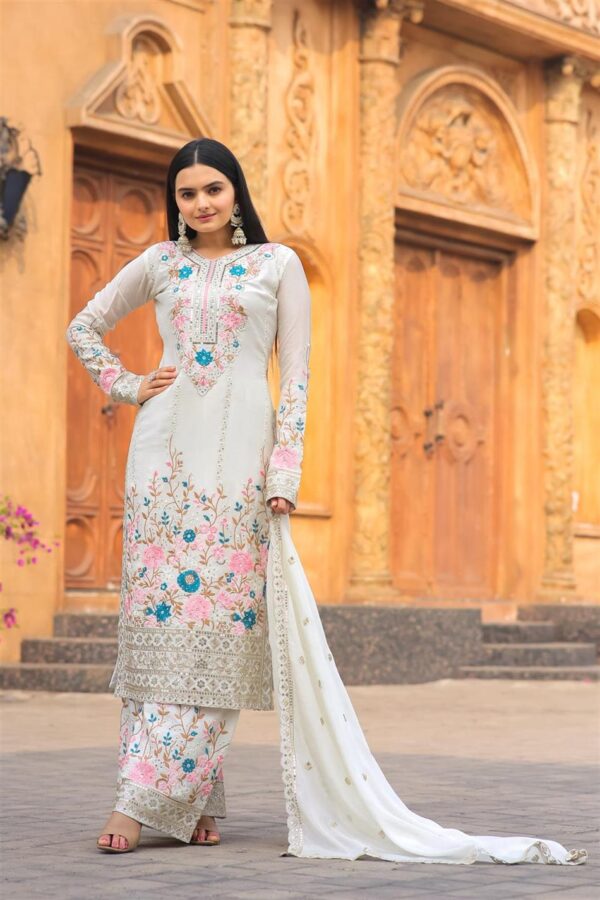 Shop Premium Chinon Silk Embroidered Top Plazzo & Dupatta Set – Designer Party Wear - Image 2