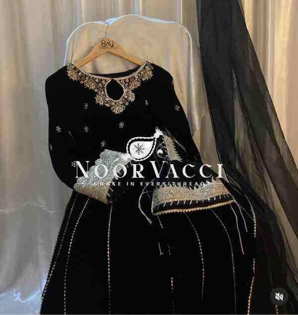 Fox Georgette Embroidered Gown with Pant and Dupatta Set Fully Stitched Ready To Wear - Image 3